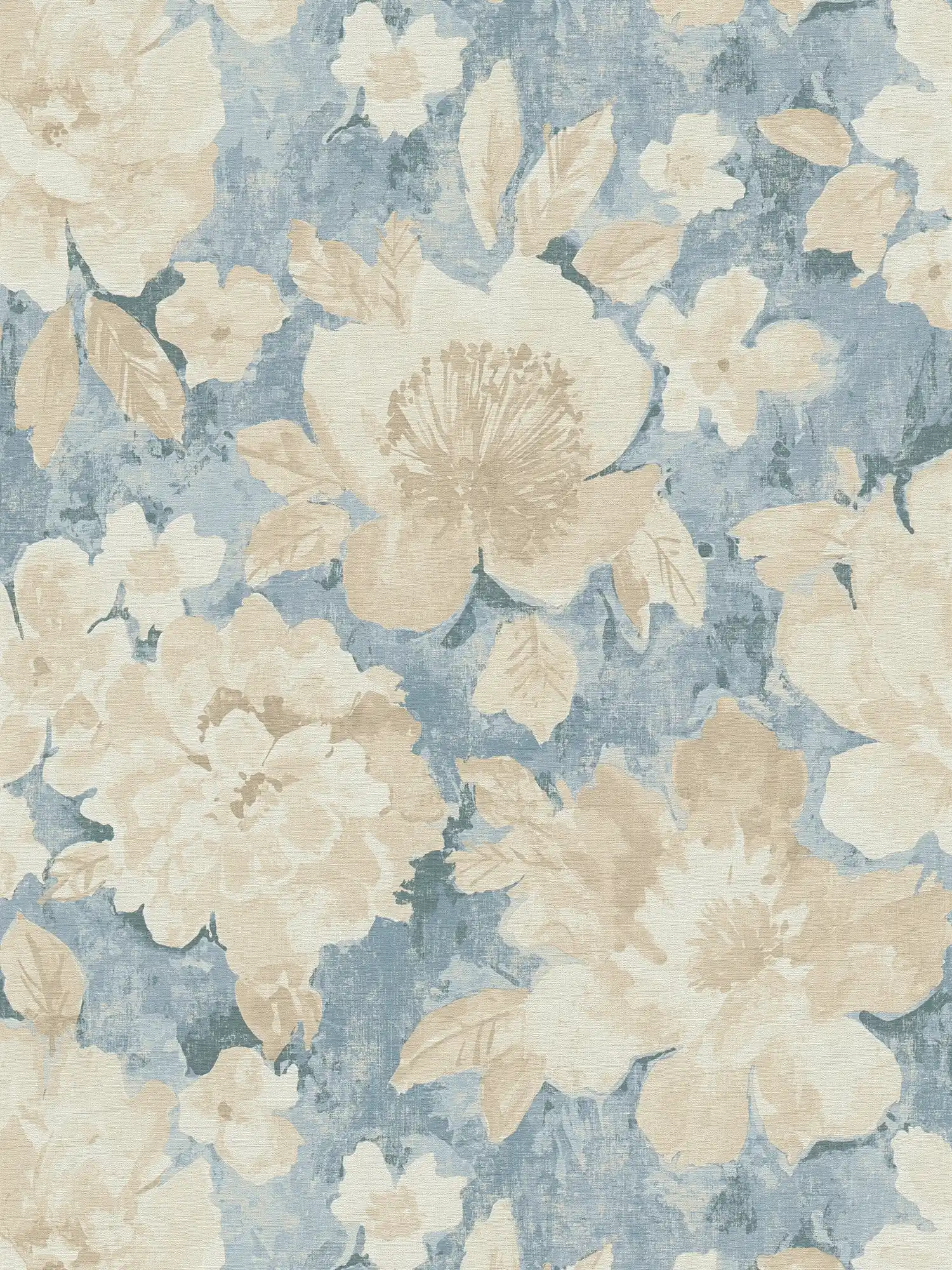         Blumen-Vliestapete im Aquarell- und Vintagelook – Blau, Beige, Creme
    