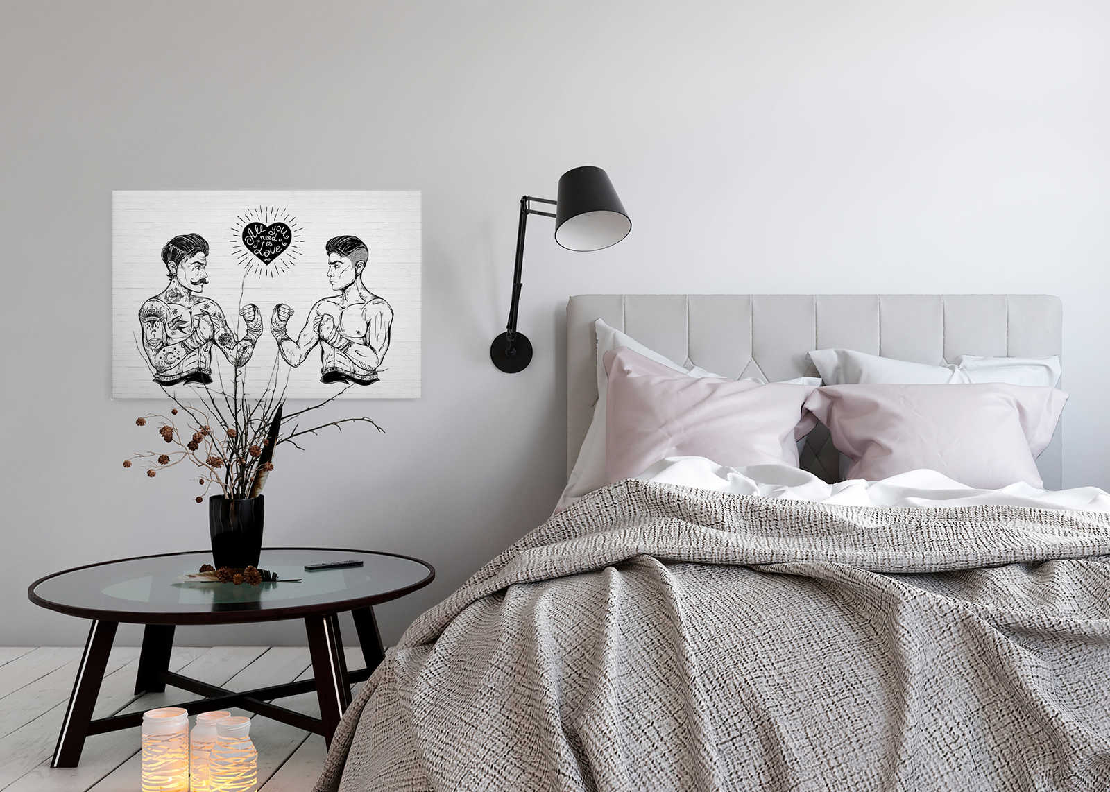             Schwarz-Weißes Leinwandbild Steinwand mit Grafik Muster – 0,90 m x 0,60 m
        