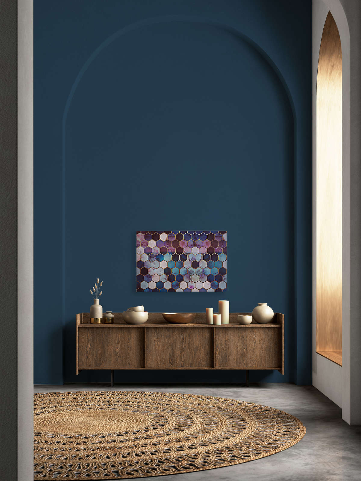 Leinwandbild Aquarell Marmor mit goldenem Waben-Muster – 0,90 m x 0,60 m