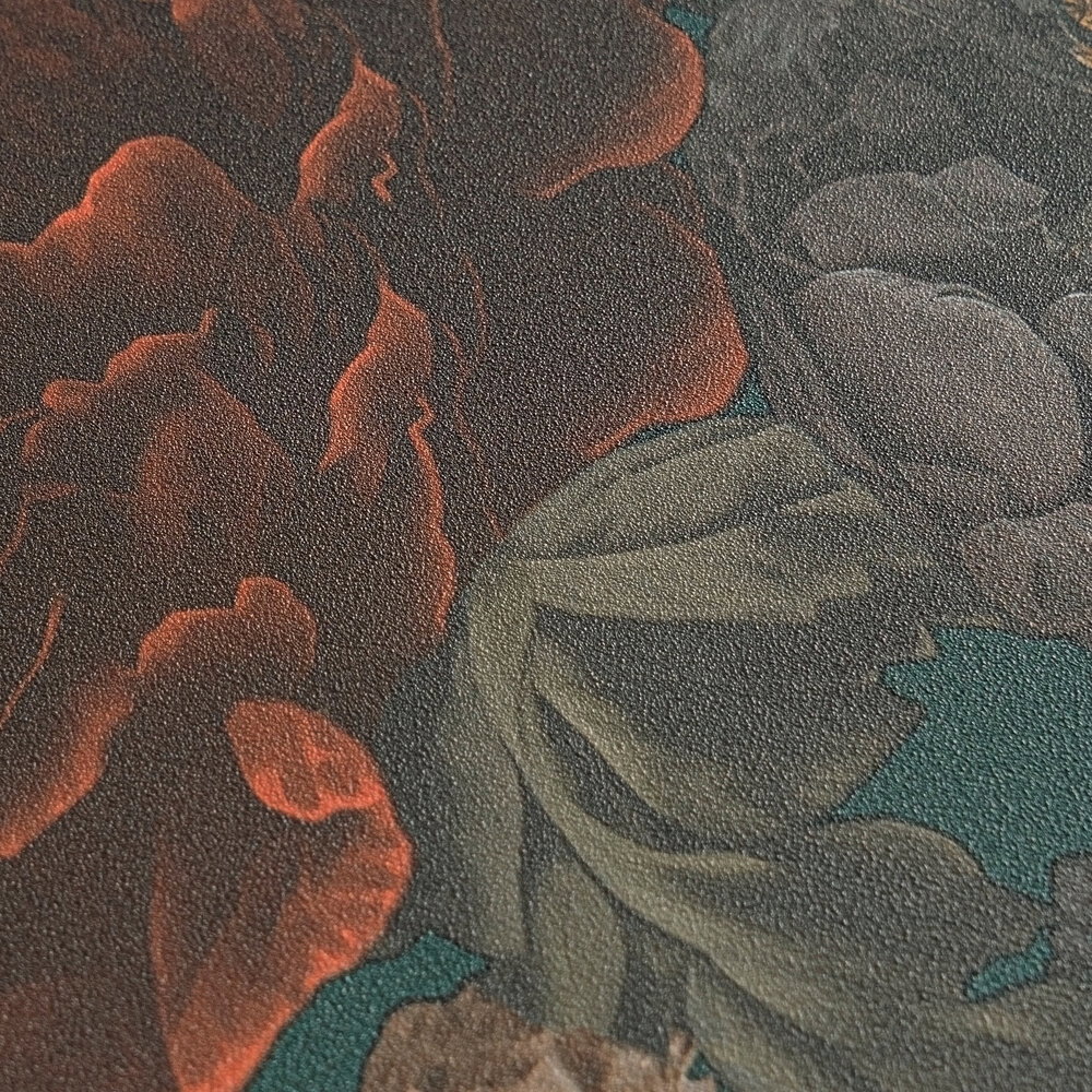 MICHALSKY Vliestapete mit großem Blütenmuster im Vintagelook – Grün, Grau, Orange