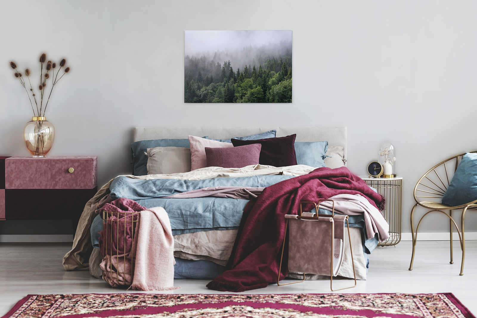             Leinwand mit Wald von oben an einem nebeligen Tag – 0,90 m x 0,60 m
        