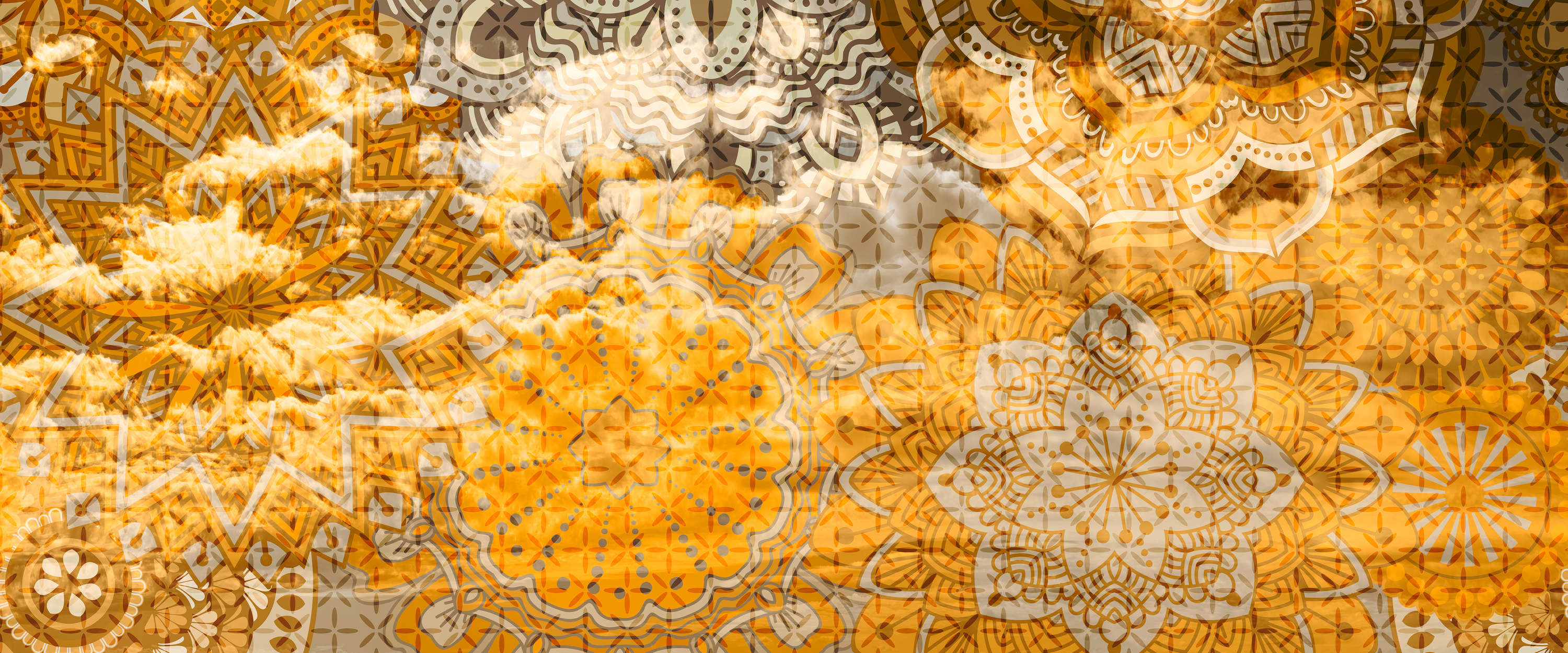             Ornament Vliestapete – Fototapete im Used-Look mit goldener Patina Struktur – Bronze, Beige
        