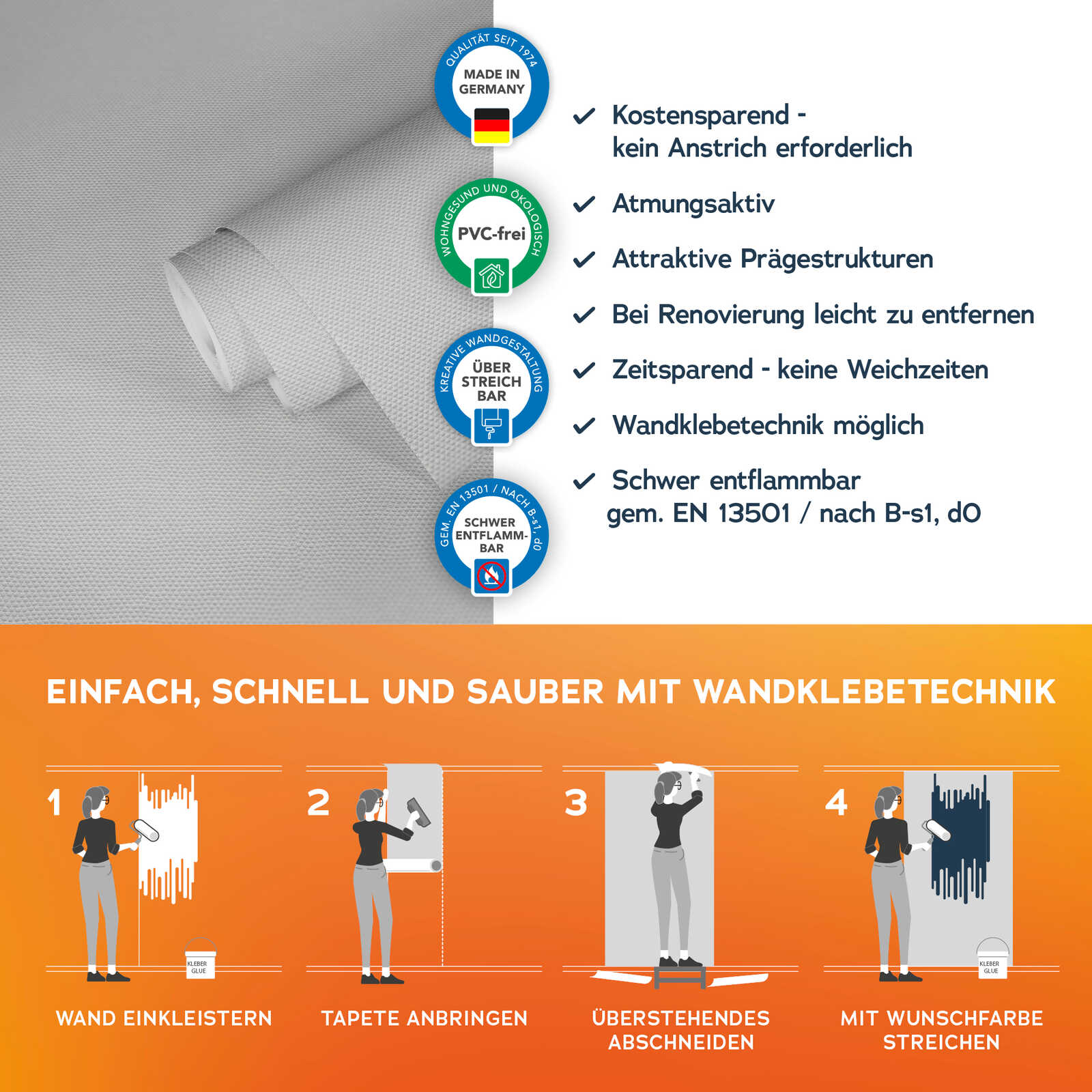 Wandbeklebetchnik, Wandfolie, Tape, Rollenklebetechnik, Wandgestaltung