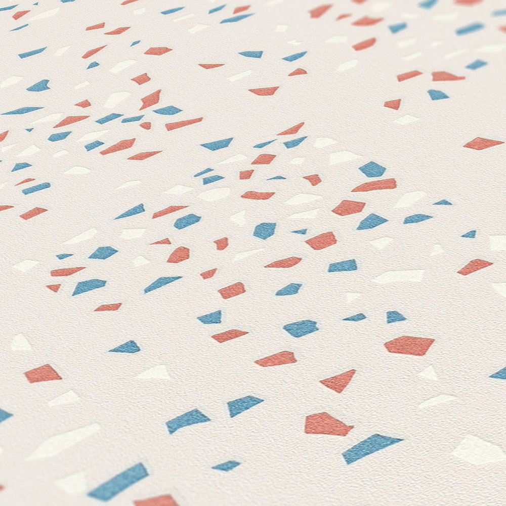 Vliestapete mit Terrazzo Muster – Blau, Rosa, Weiß
