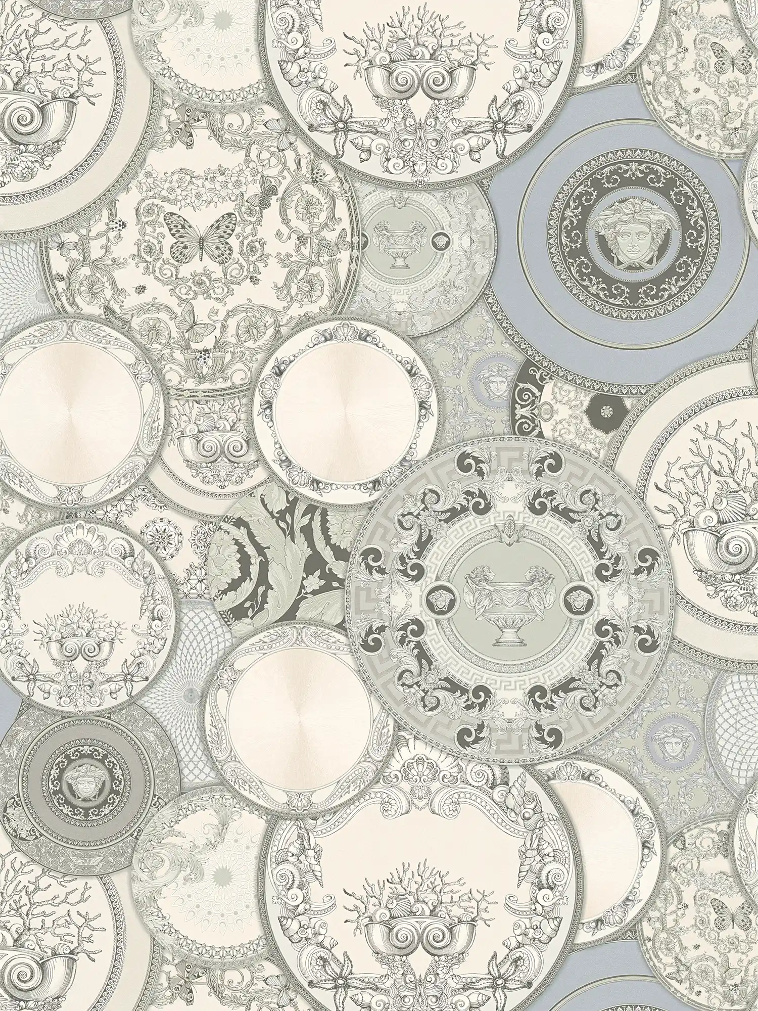         Metallic VERSACE wallpaper with medal motif - grey, white
    