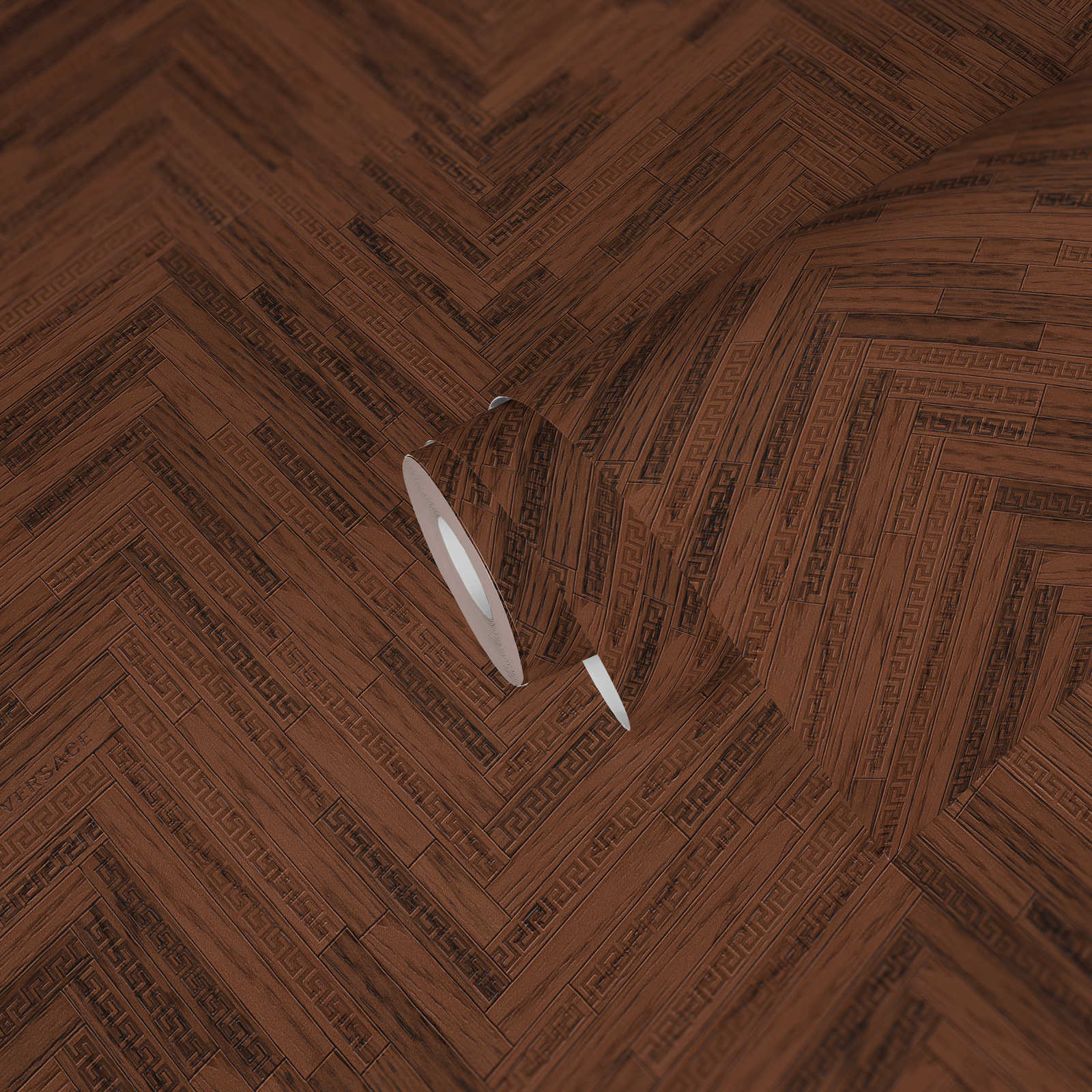             VERSACE Home Tapete elegante Holzoptik – Braun, Kupfer, Rot
        
