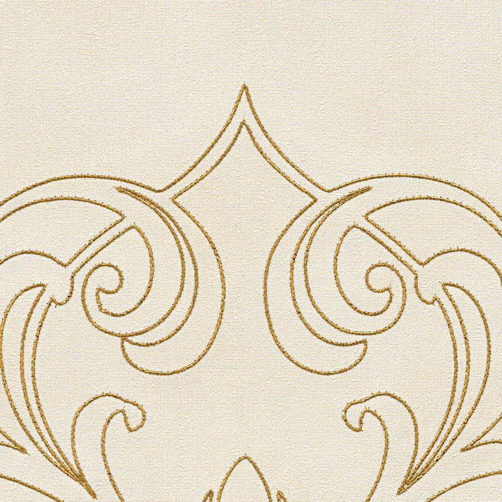 Elegantes Wandpanel mit glänzendem Hintergrund und Goldstickerei – Creme, Gold