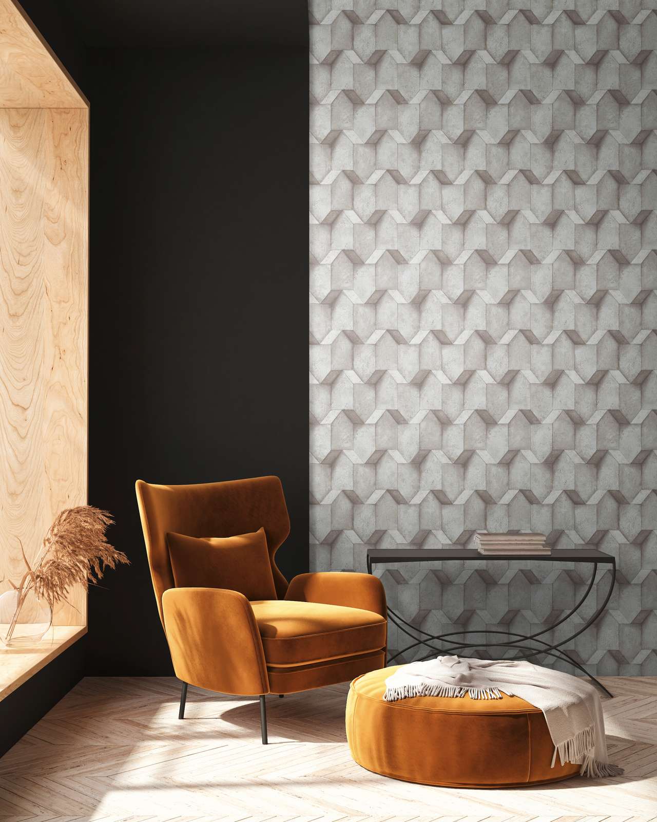3D Tapete Greige mit Betonoptik Design – Grau, Beige