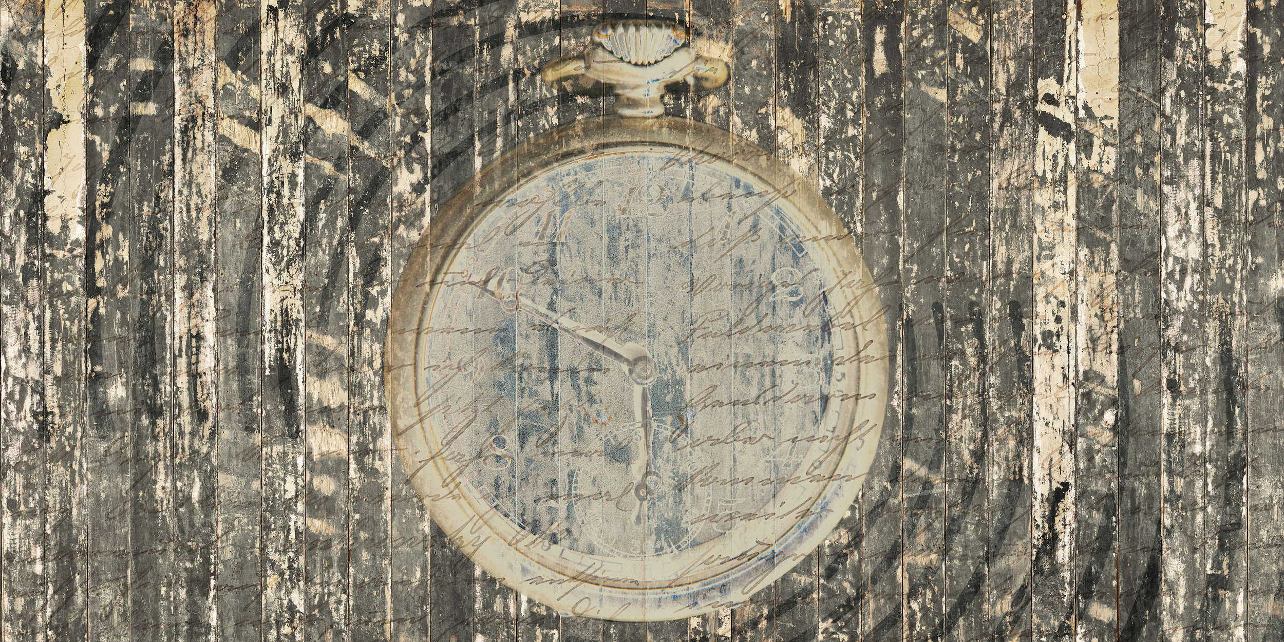             Used-Look Fototapete – Vliestapete im Retro Stil mit Taschenuhr – Braun, Grau
        