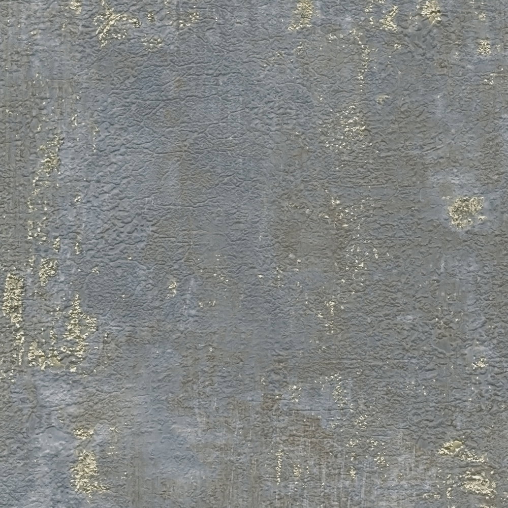 Tapete in Rostoptik mit metallischen Akzenten – Braun, Blau, Gold