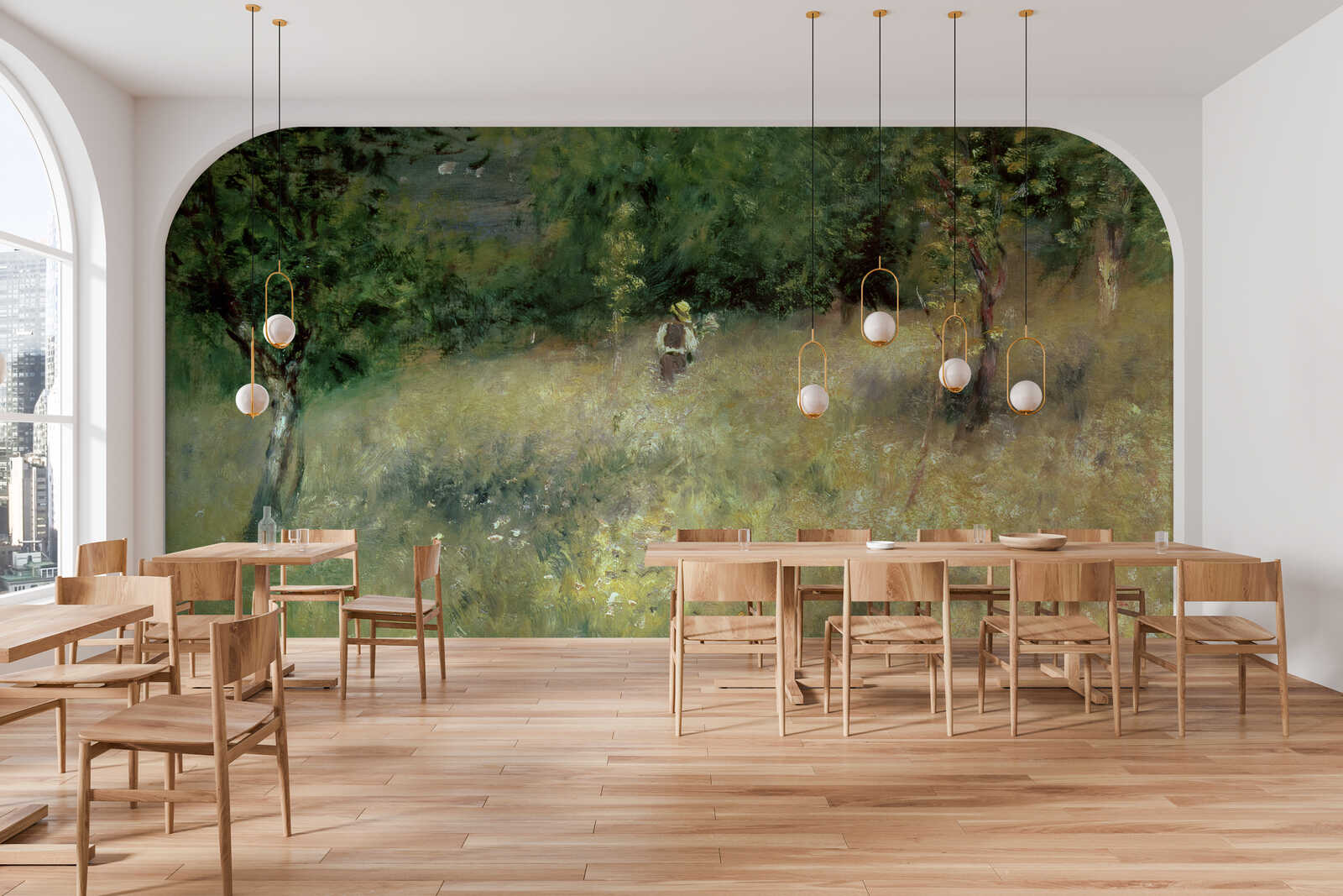 restaurant, Wand mural, Wandkunst, Grünpflanzen, Stahl/Aluminium Pendellicht