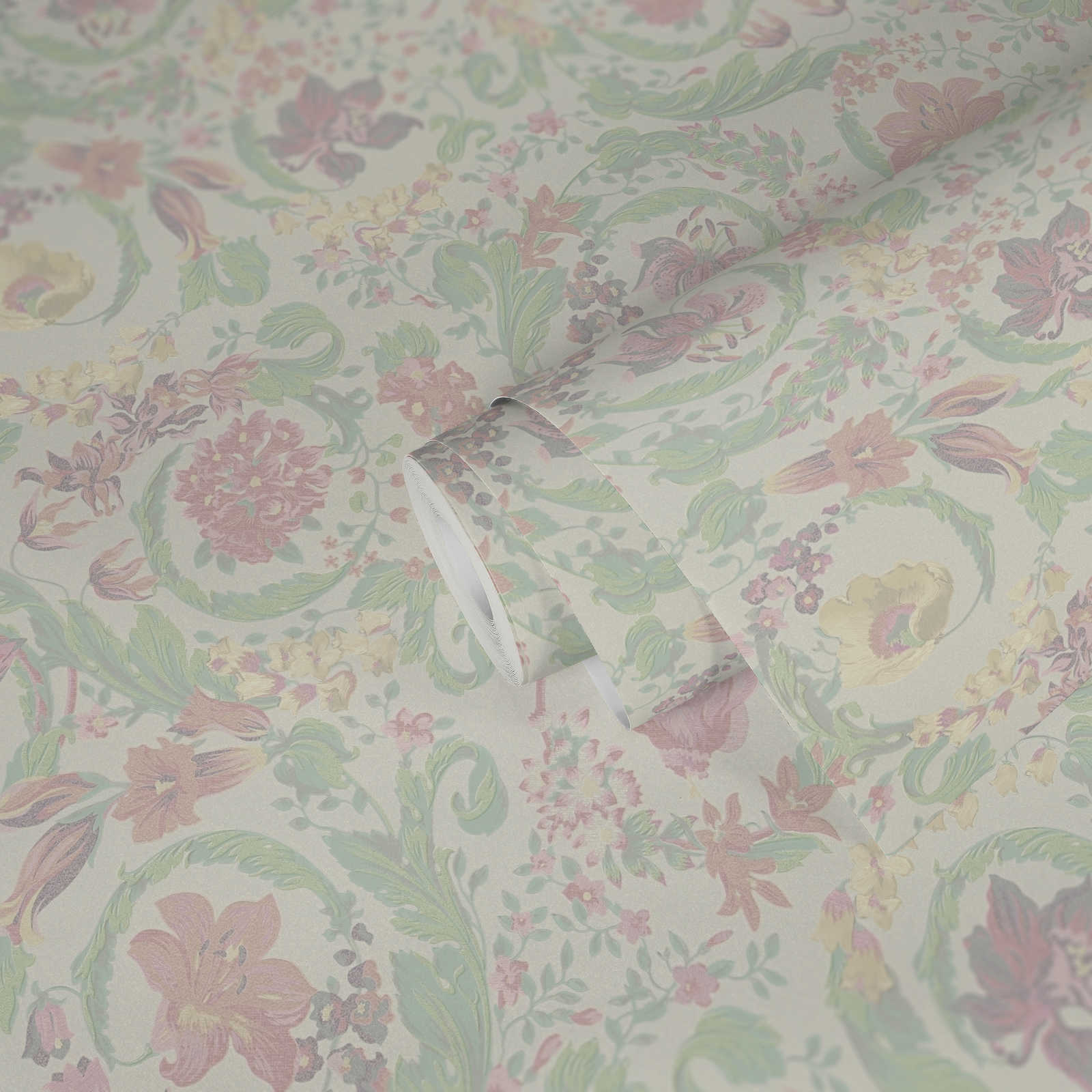             Pastel wallpaper VERSACE with floral ornament - multicoloured, metallic
        