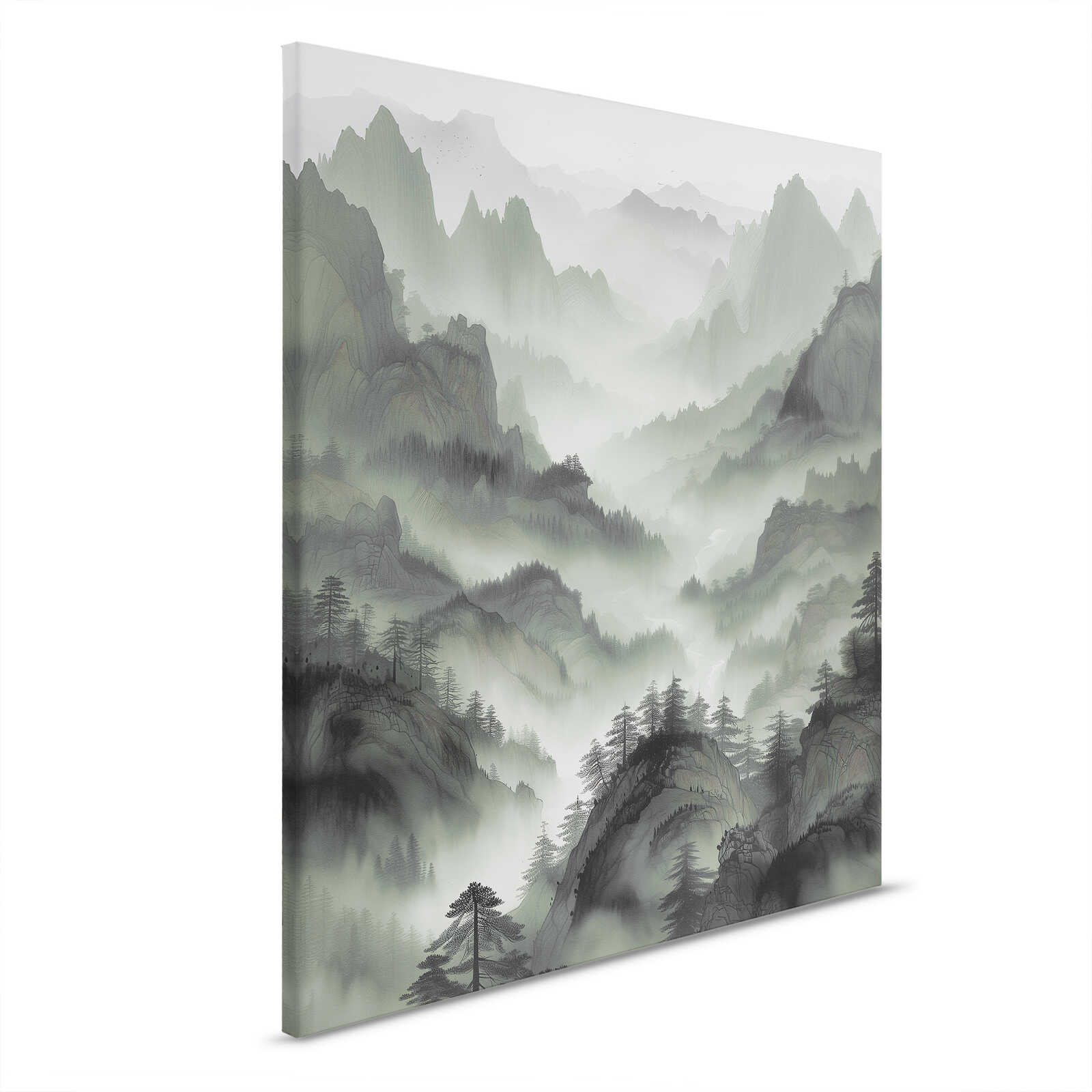         Leinwandbild Faszination Natur - Grünes Bergpanorama im Nebel – 40 x 50 cm - Grün, Grau
    