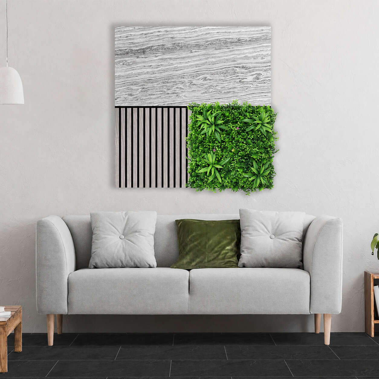 Wandbild, Pflanzensektion, vertikale Gartenwand, grüne Pflanzen, Wohnzimmer Dekor