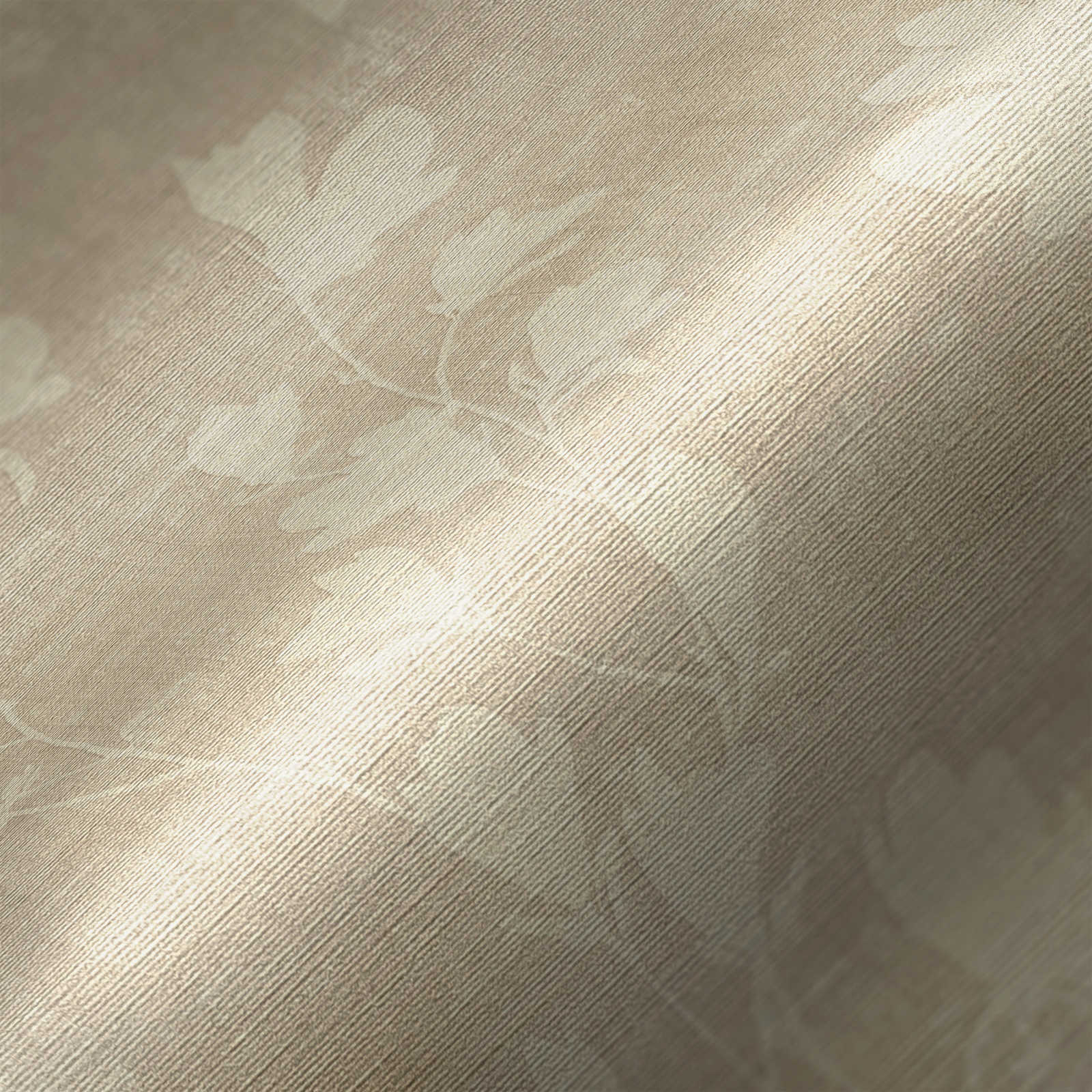 Beige Tapete mit natürlichem Blättermuster