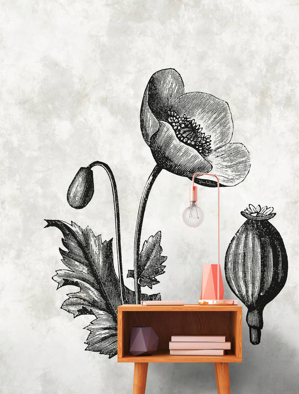             Schwarz-Weiß Fototapete Mohnblume Botanical Style
        