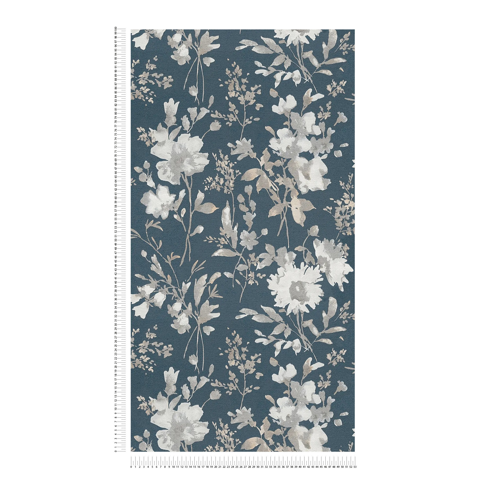             COSMOLiving - Vliestapete leicht glänzend mit verspieltem Blumenmuster – Blau, Metallic, Weiß
        