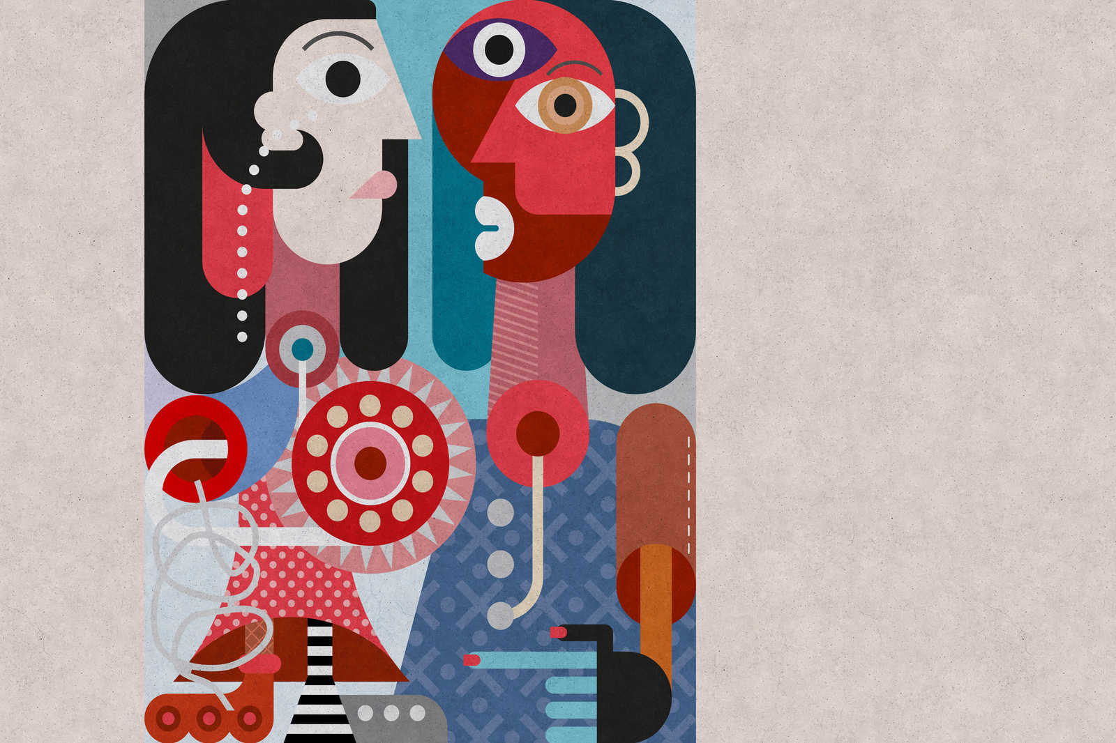             Couples 3 - Pop Art Kunst-Pärchen Leinwandbild in Beton Struktur – 0,90 m x 0,60 m
        