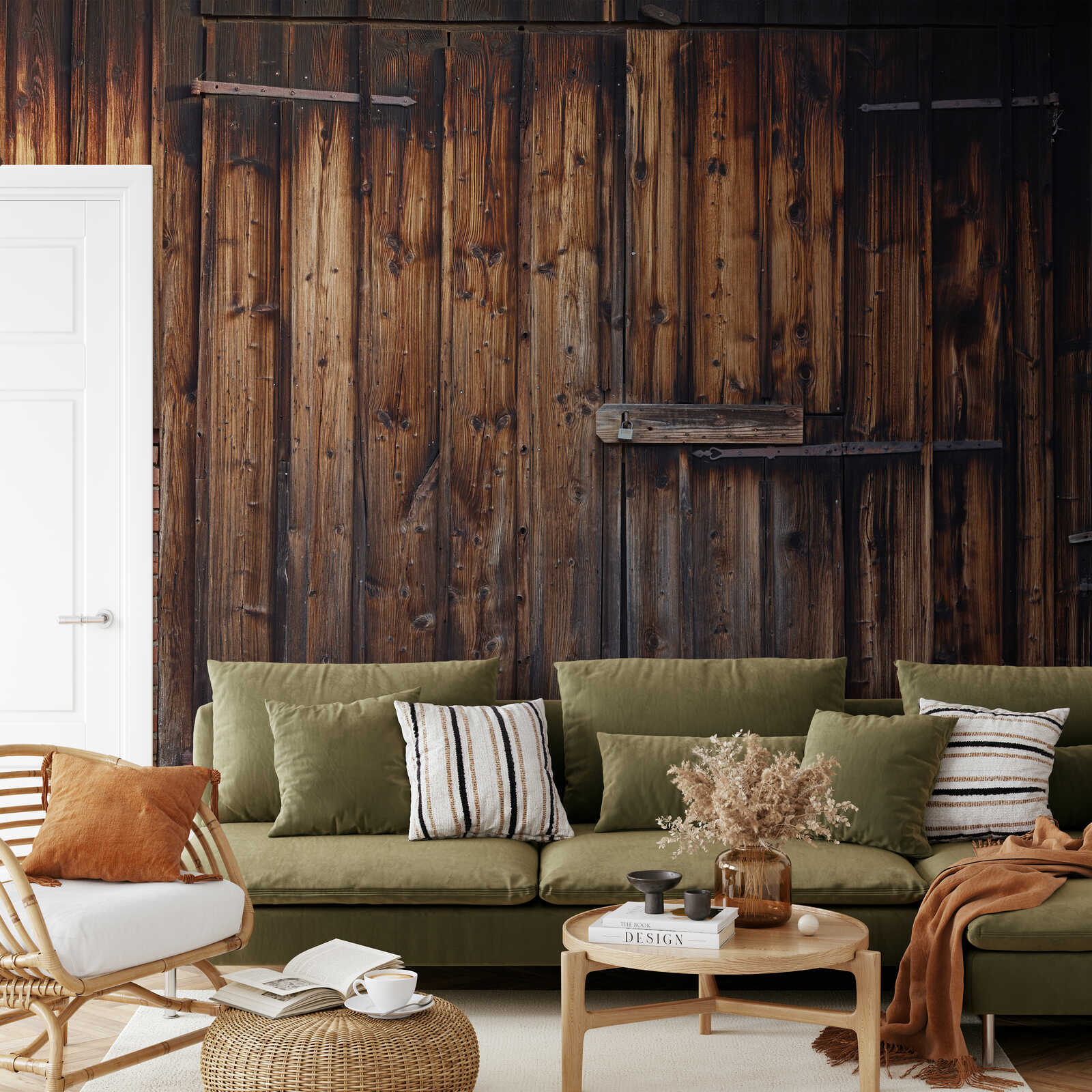 sofa, grün, kissen, Holzwand, Couchtisch