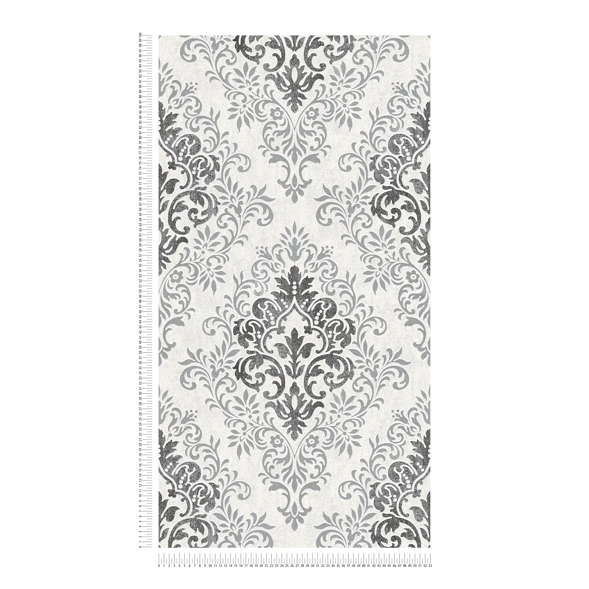             Barock Tapete mit Metallic-Ornamenten – Grau
        