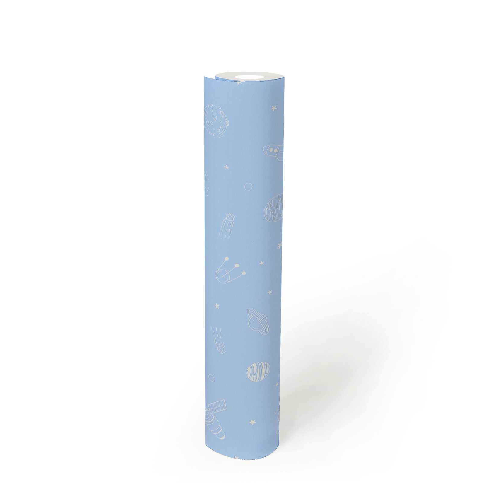 Korkrolle, Abdeckpapier, Rollenverschluss, Pastellblau, Muster: Weltraum