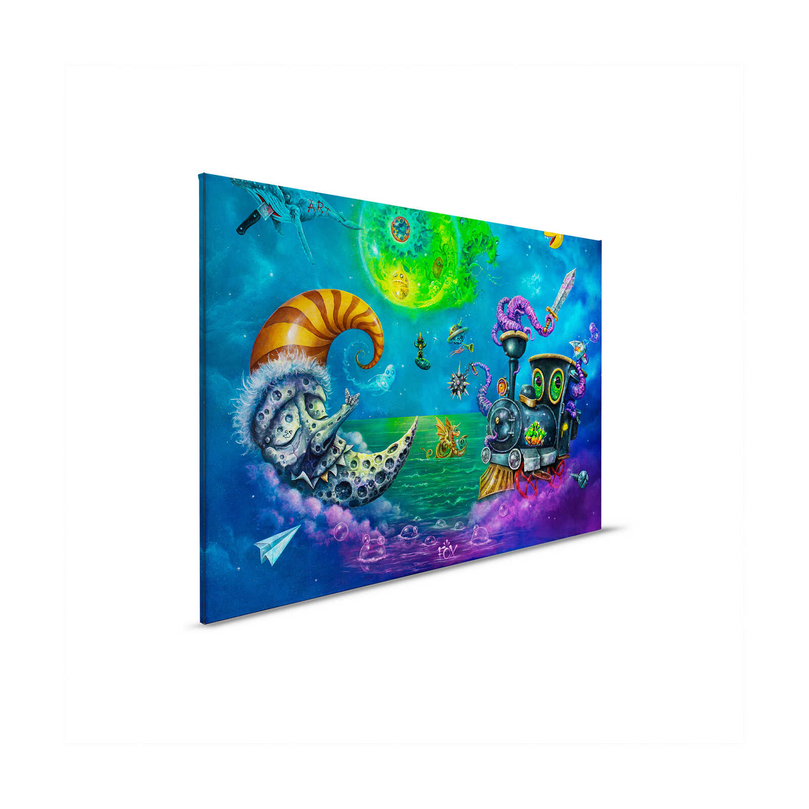             Fantasievolle Traumlandschaft Leinwandbild 0,7m Breite x 1m Höhe– Farbenfrohes Design mit surrealen Elementen – Bunt
        
