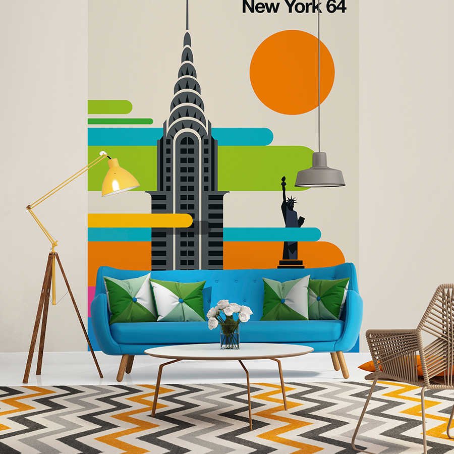 sofa, couch, urban mural, art wall, floor lamp