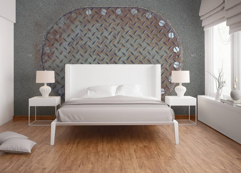 Bett, Kingsize, weißes Bett, Nachttische, metallische Wand