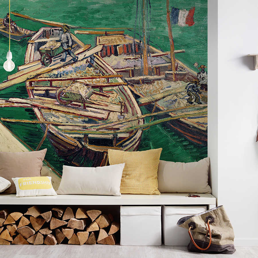 wandbild, segelschiff, meer, grün, küstenszene