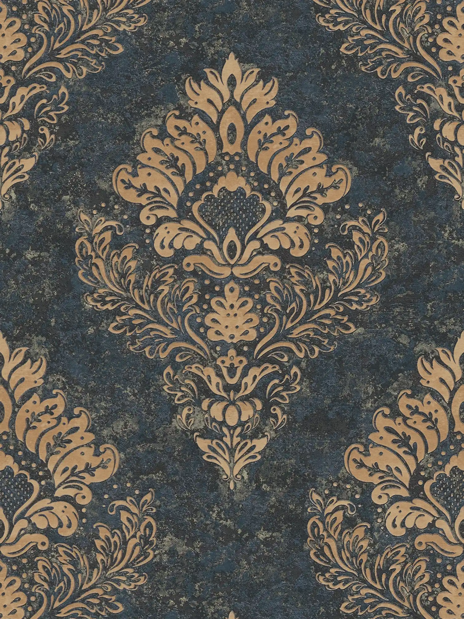         Papier peint ornemental style floral & effet doré - beige, bleu, marron
    