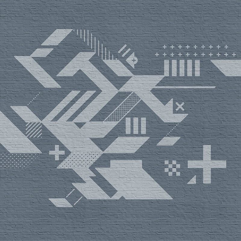         Brick by Brick 2 - Ziegelwand Fototapete mit Grafik – Blau, Grau | Premium Glattvlies
    