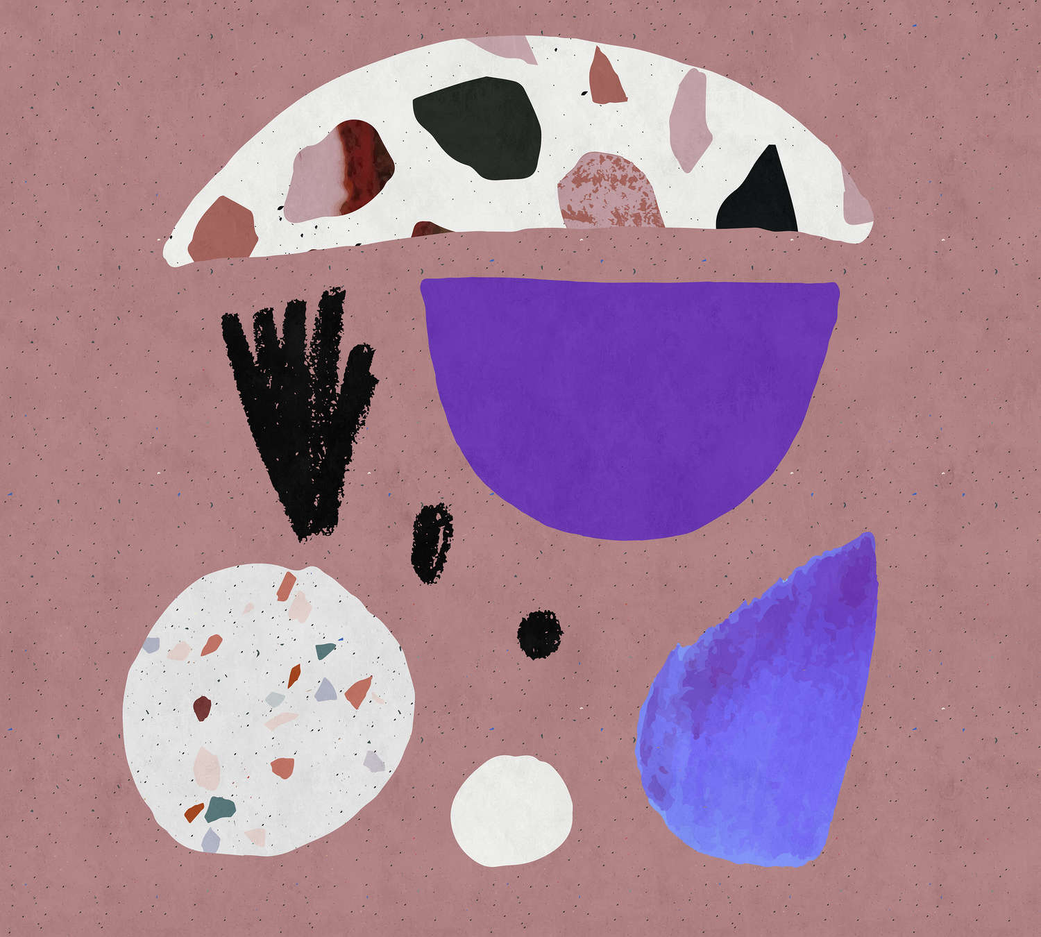 Terrazzo 5 - Digitaldrucktapete in Löschpapier Struktur, Terrazzo Collage – Beige, Rosa | Premium Glattvlies