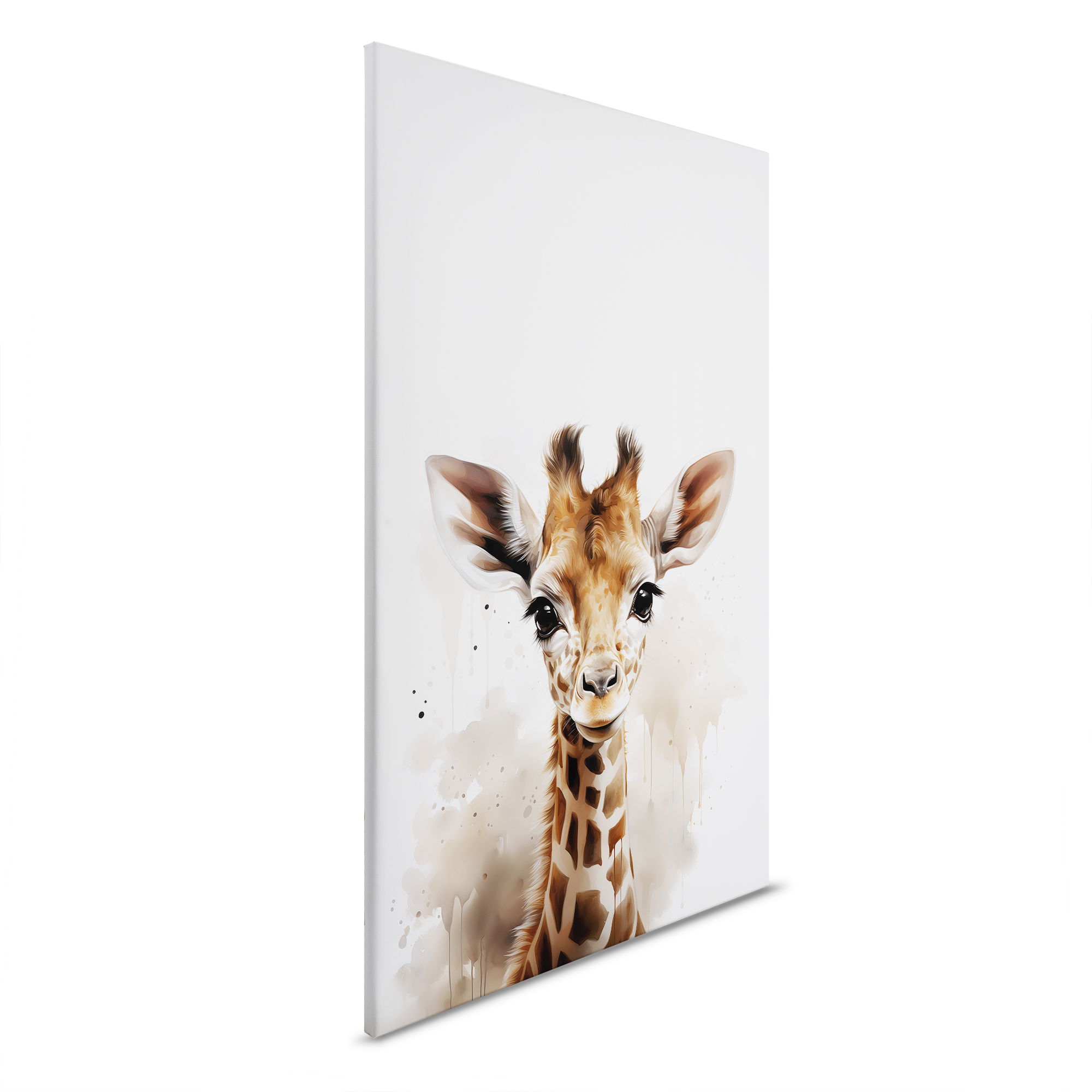         Kinderzimmer Leinwandbild Baby-Giraffe im Fokus - Ein schlichtes, modernes Kunstwerk – 30 x 45 cm - Weiss, Braun
    