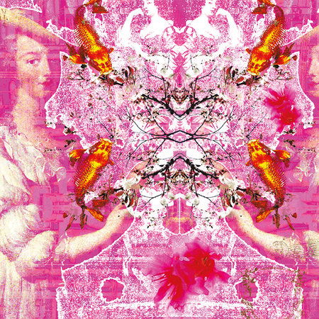         Dame met Kois - Fusion stijl fotobehang met patroon mix
    