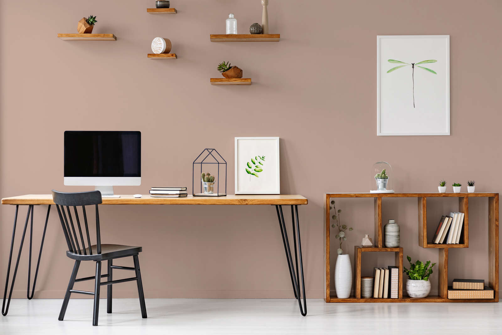 Home-Office, Schreibtisch, Computer, Pflanze, Regal