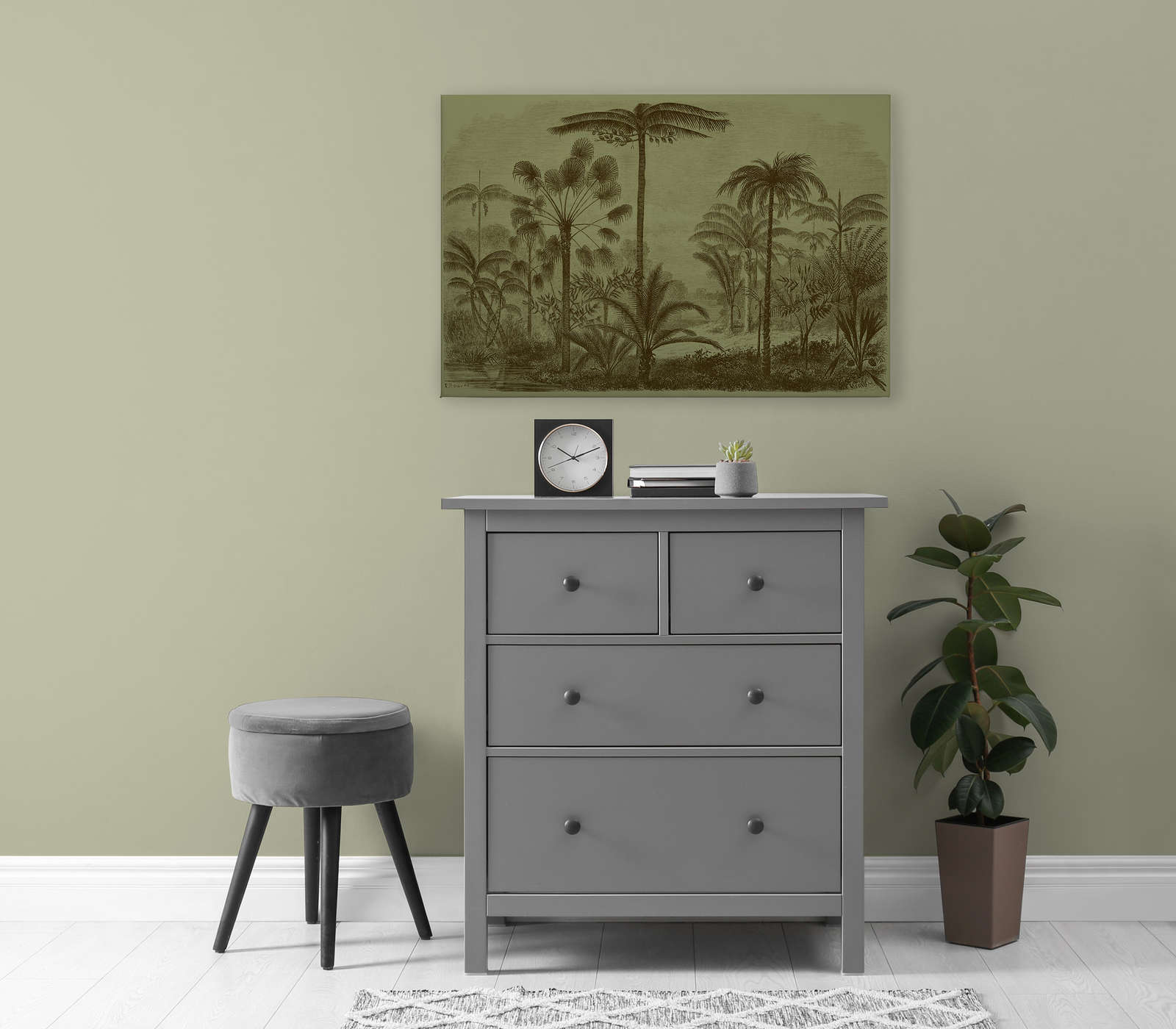 Jurassic 1 - Leinwandbild Dschungelmotiv Kupferstich – 0,90 m x 0,60 m