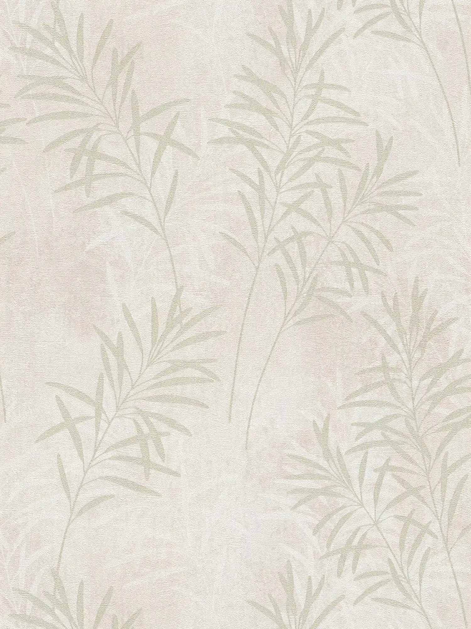 Scandinavian Style Vliestapete mit floralen Gräsern – Creme, Grün, Metallic