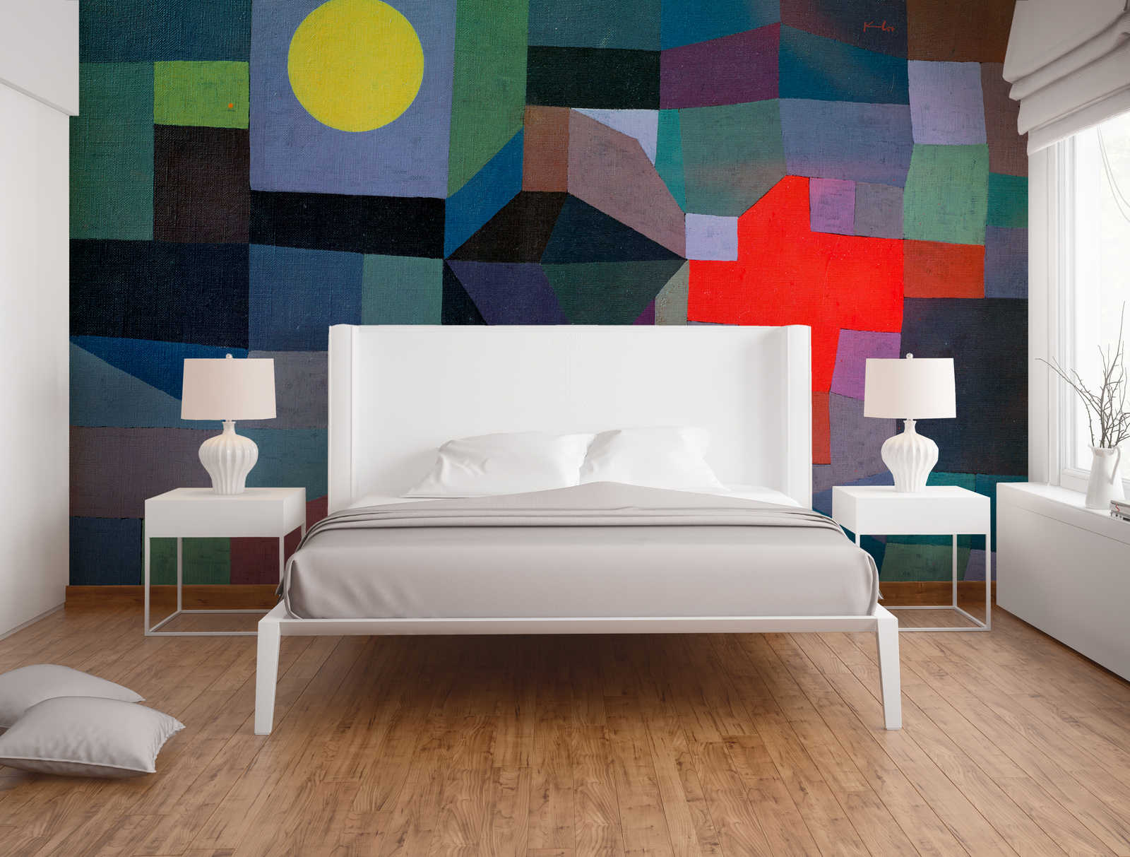 bett, kopfteile, wandteppich, muster, farben