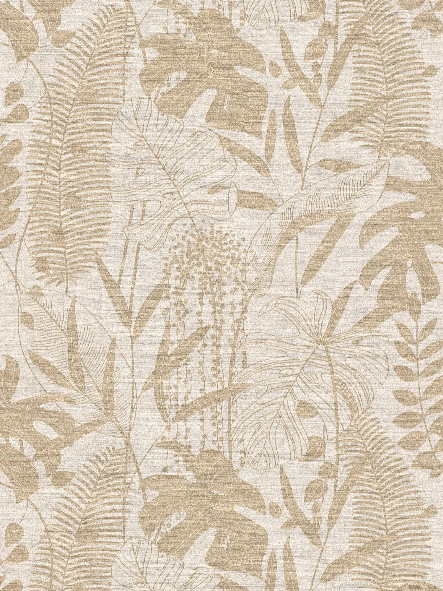         Vliestapete im botanischen Look mit sanft strukturiertem Blätterornament leicht glänzend leicht strukturiert – Beige, Creme, Metallic
    
