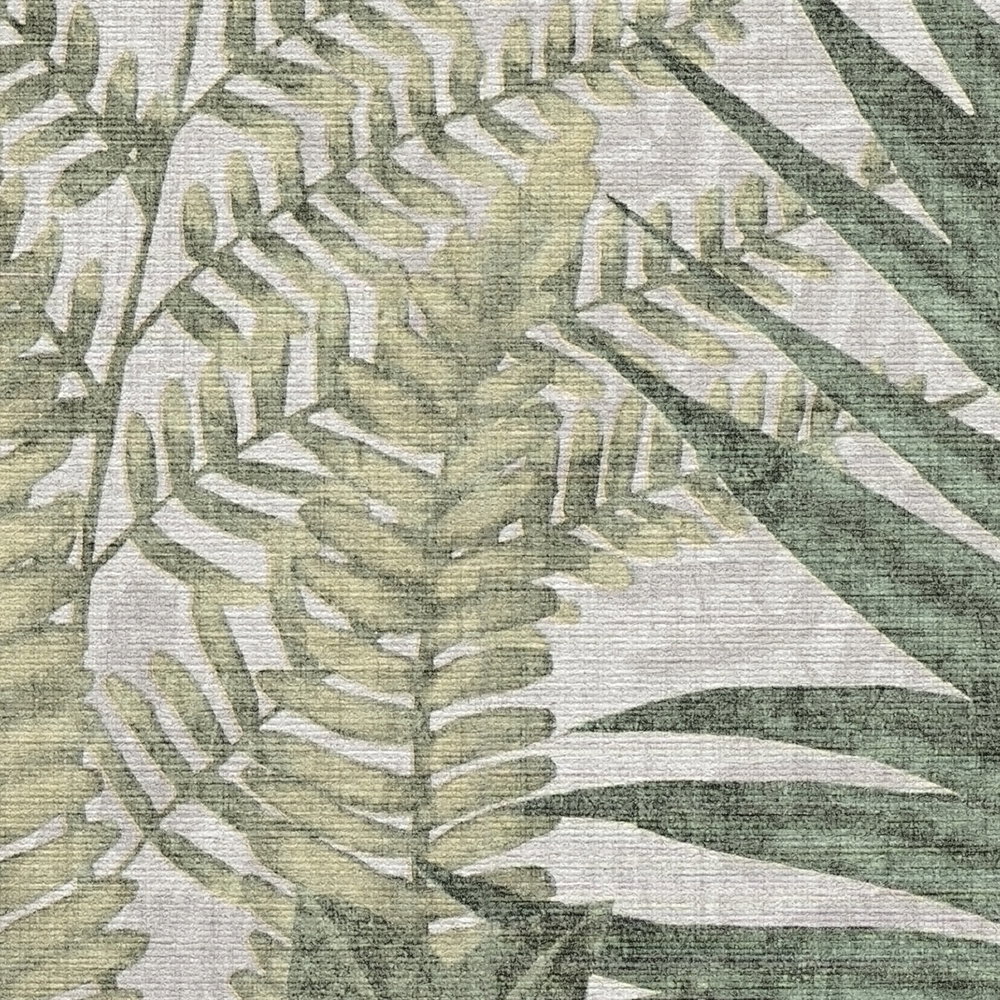 Tapete floral mit Farnblättern leicht strukturiert, matt – Beige, Grün, Braun