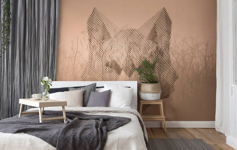             Vos, grafisch patroon & boslandschap behang - bruin, beige, zwart
        