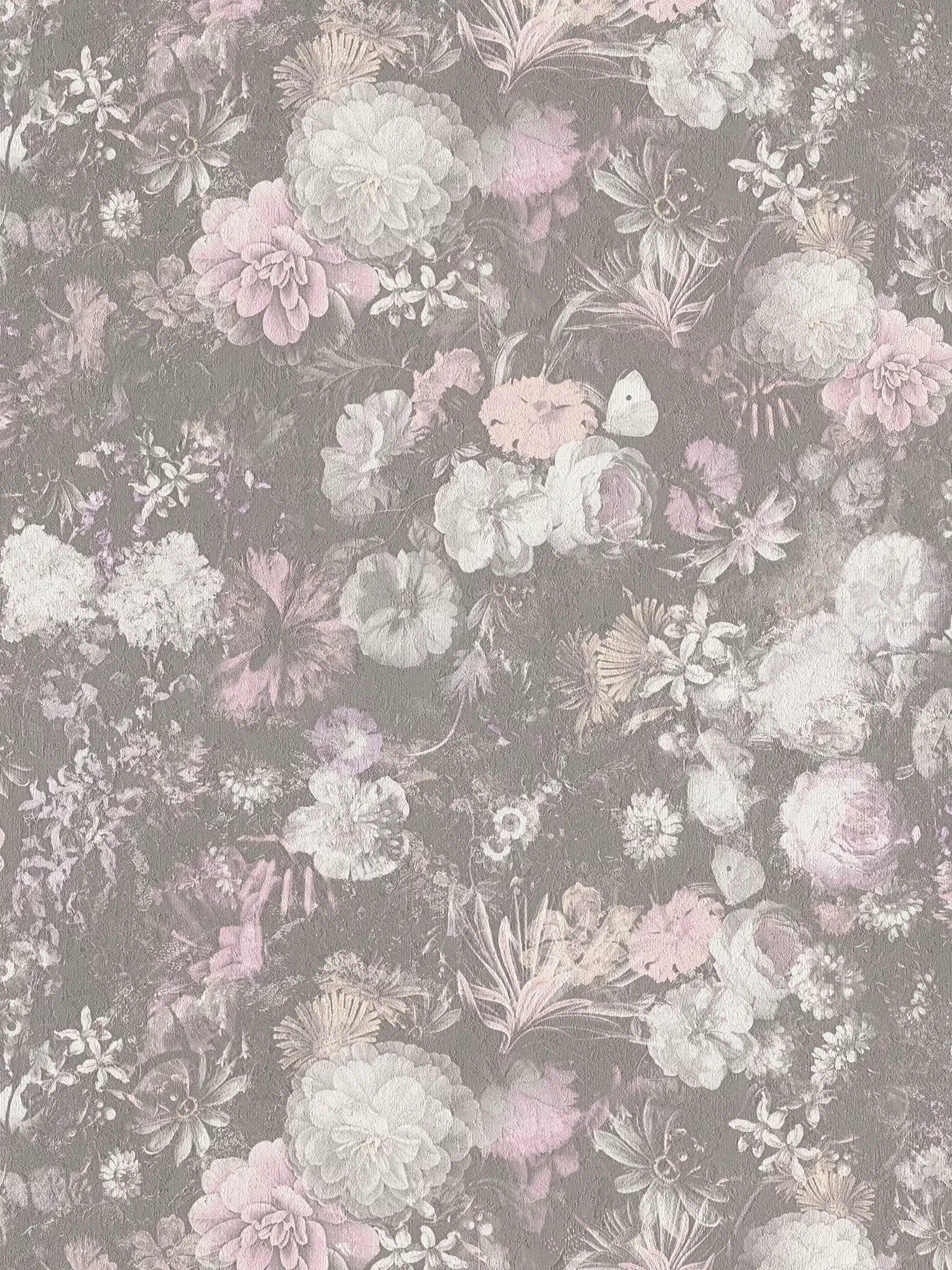 Blumentapete Rosa &amp; Grau im Vintage Design