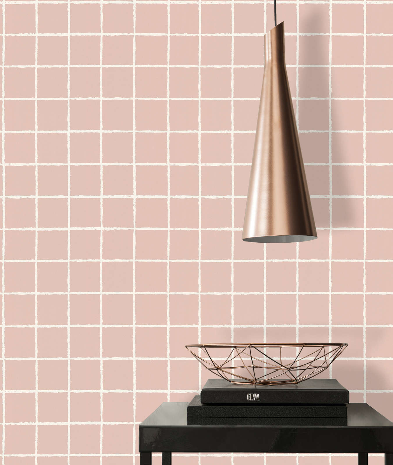             Vliestapete mit gezeichneten Netz-Muster – Rosa, Weiß
        