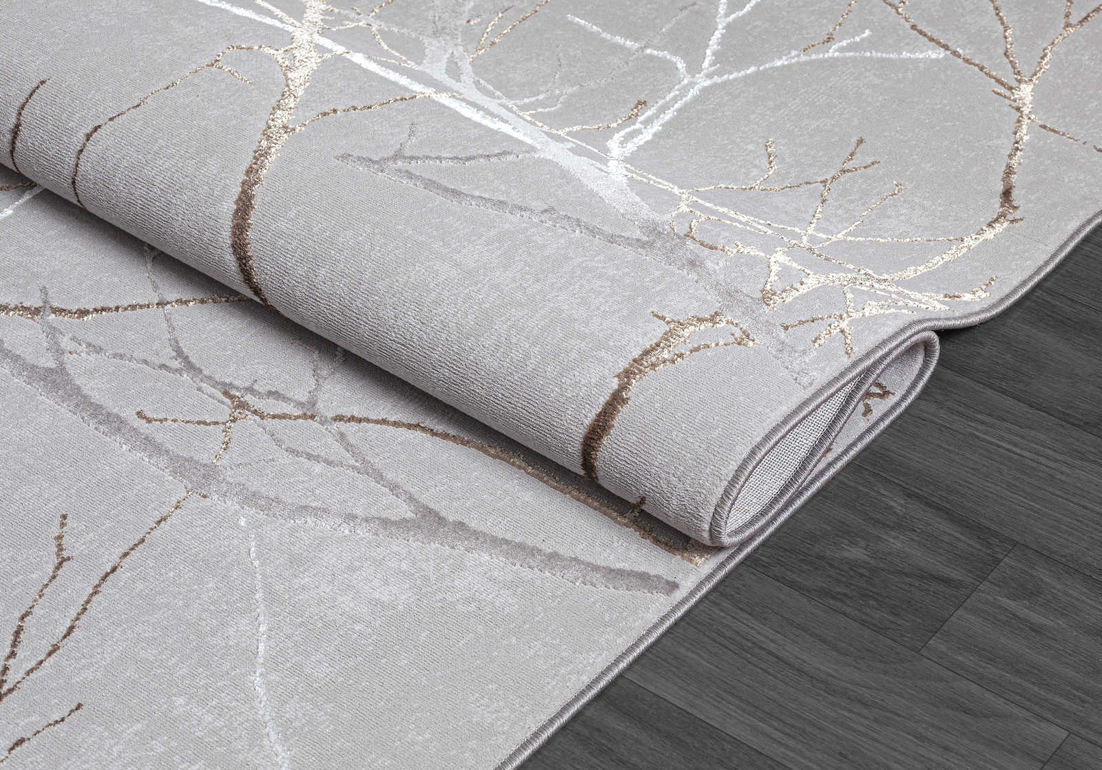             Bemusterter Hochflor Teppich in Grau – 150 x 80 cm
        
