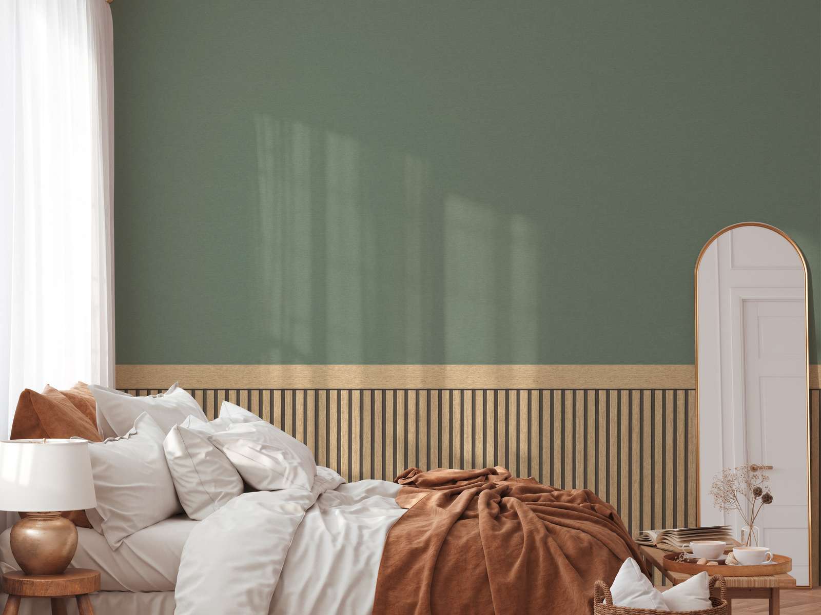             Wandvlies met realistisch akoestisch paneelpatroon van hout - beige, crème
        