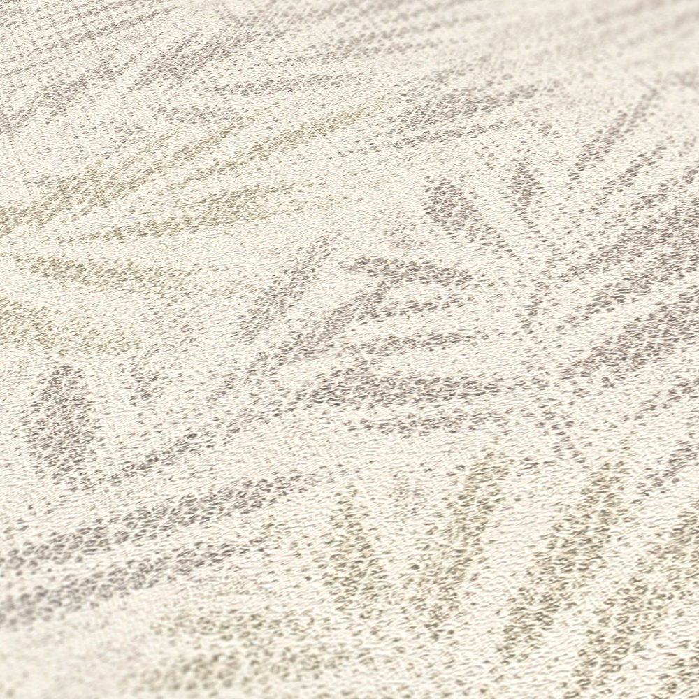             Vliestapete mit glänzenden Blättermuster – Weiß, Grau, Silber
        