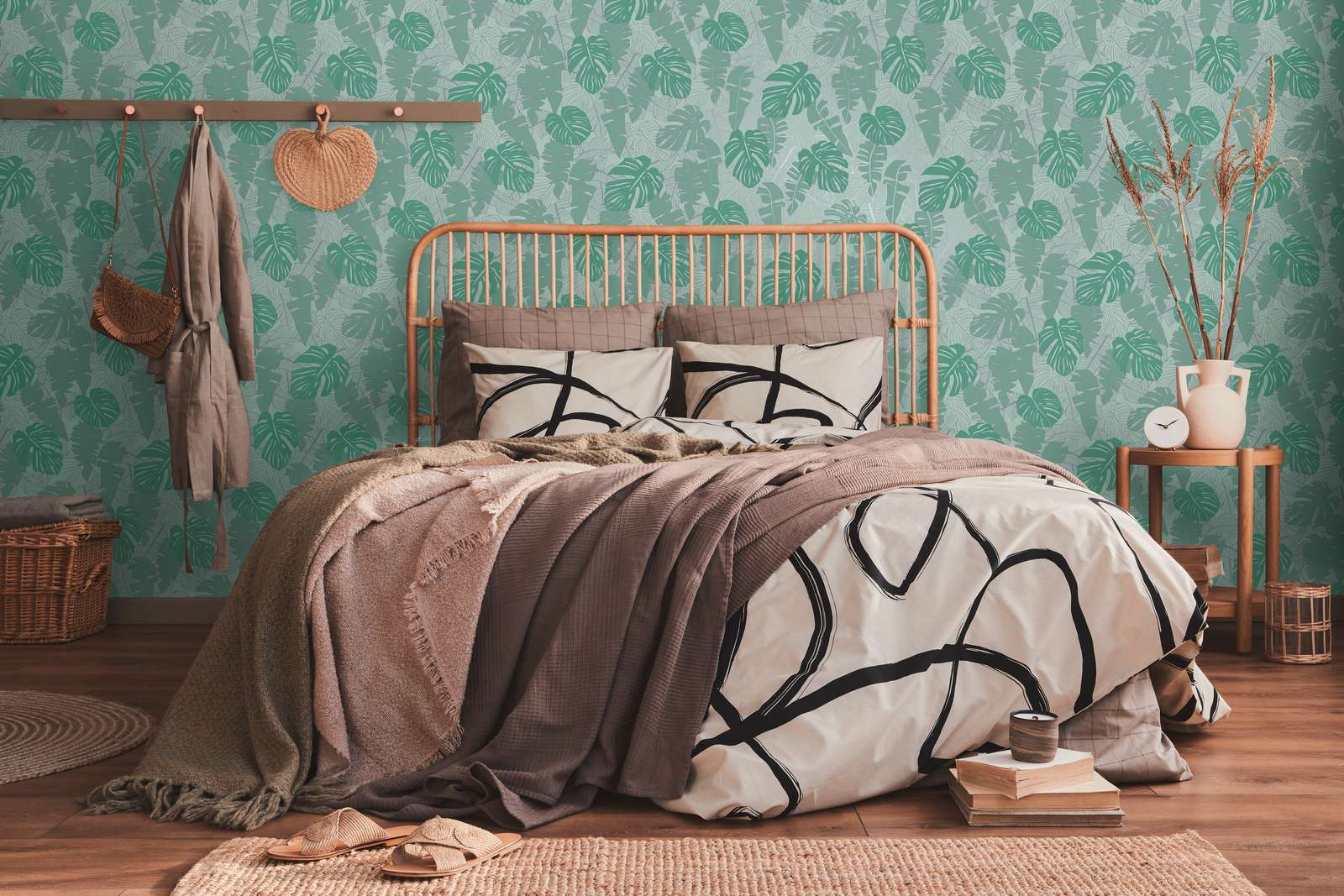             Dschungeltapete mit glänzendem Muster – Grün, Metallic
        