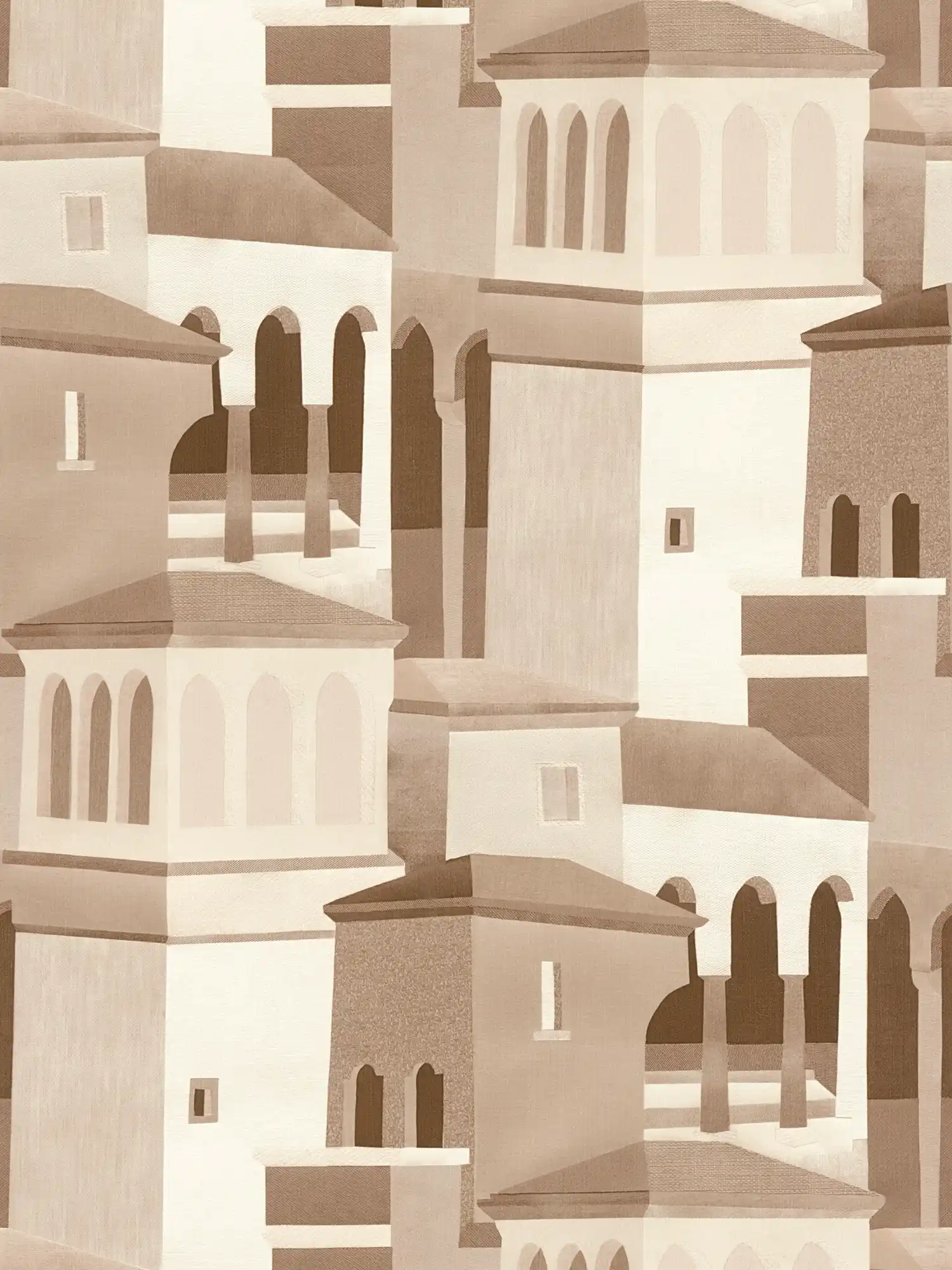         papier peint en papier peint intissés avec motif architectural méditerranéen mat et fin - marron, beige, blanc
    