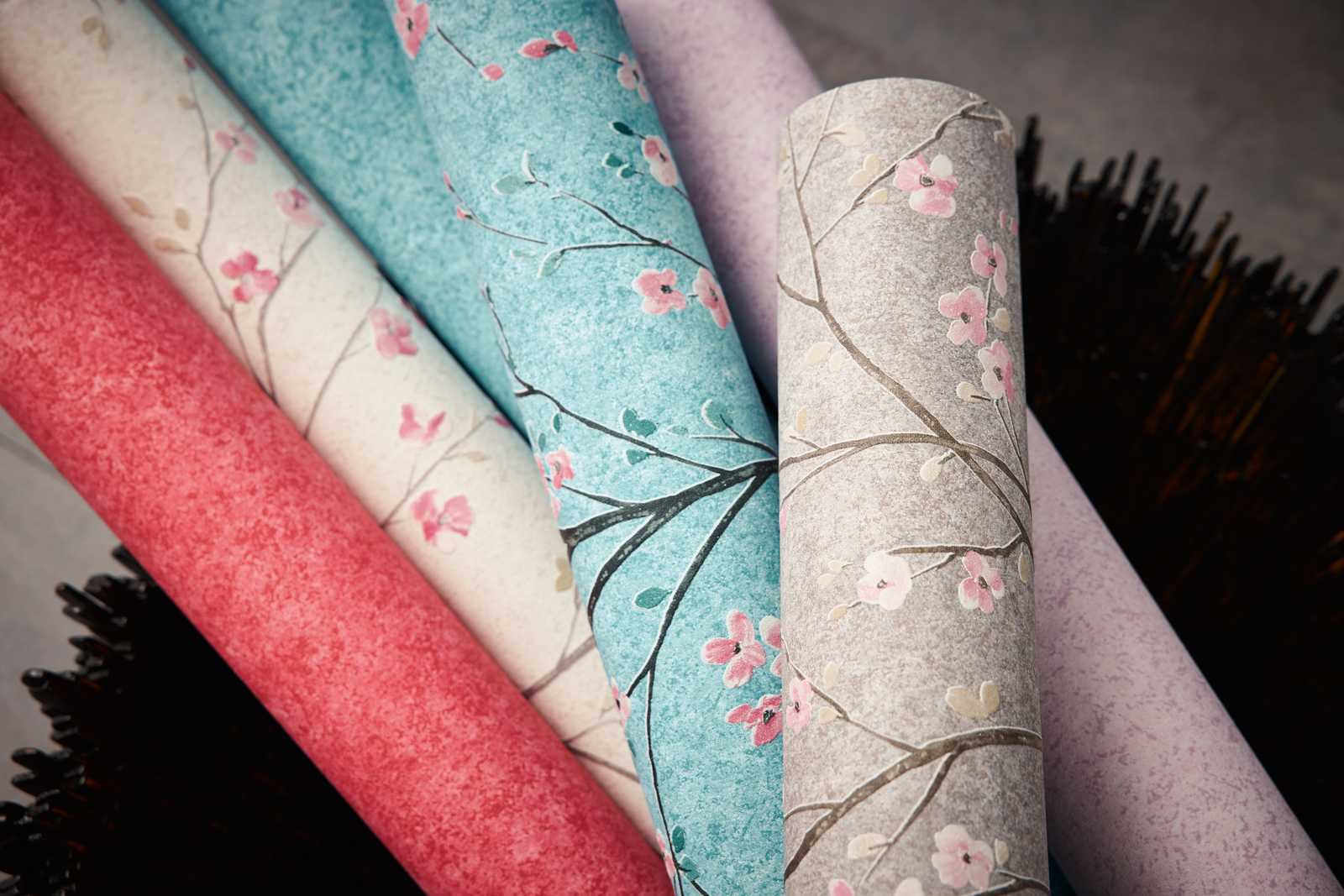             Japanse Kersenbloesem Behang - Blauw, Groen, Roze
        