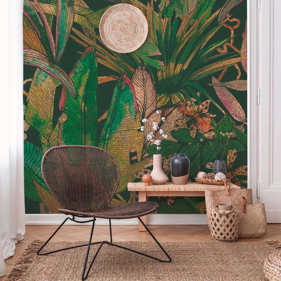 tapis mural, papier peint, jungelmotiv, pflanzenmuster, wohnzimmer